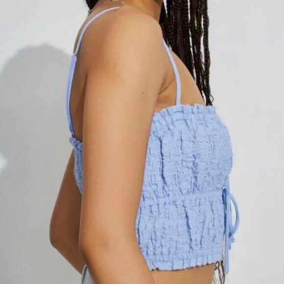 Serenity Blue Scrunch Knit Tie Front Cami - Picture 1 of 4